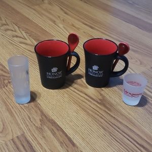 4 pc lot cup shot glass mug lot NWOT spoon